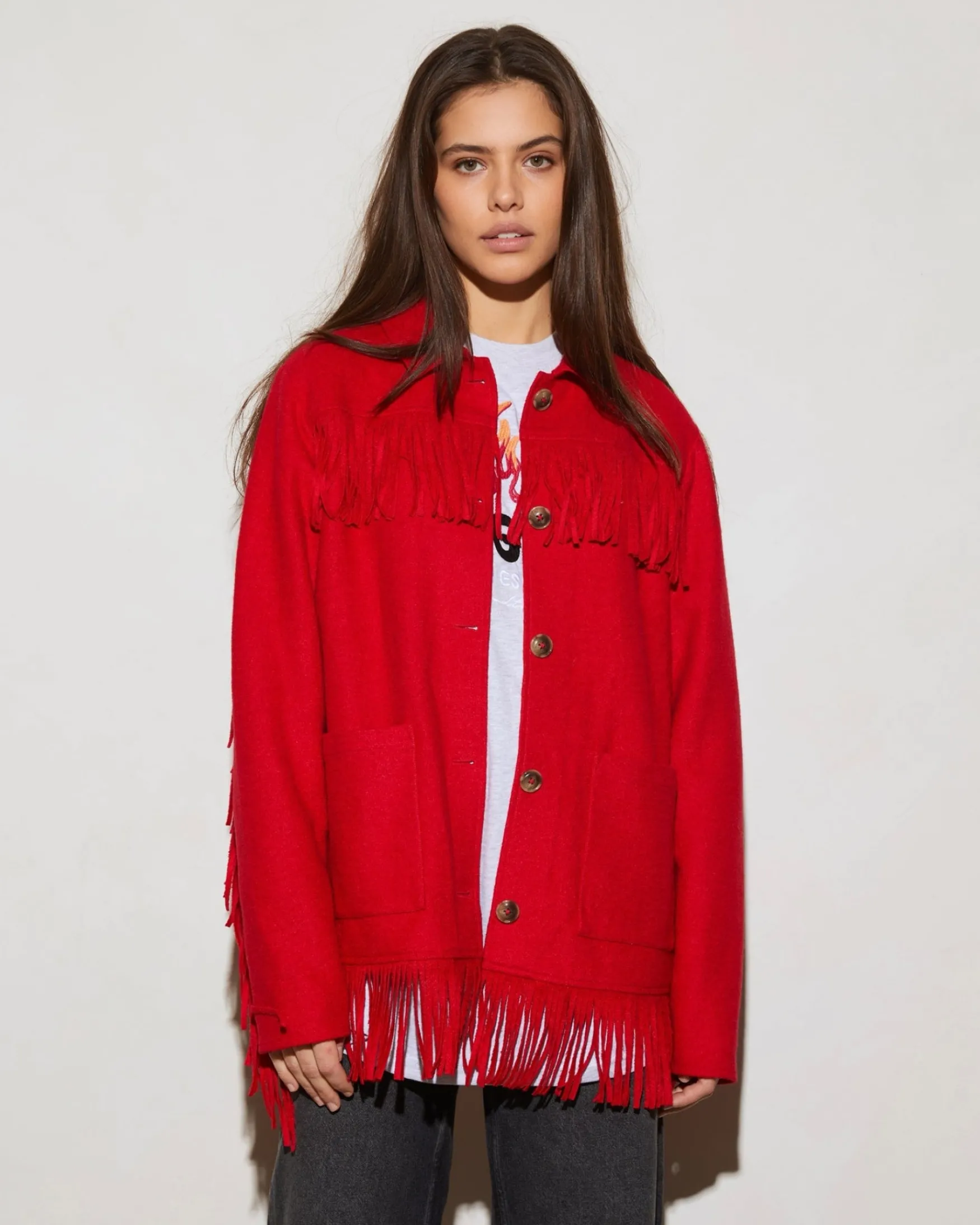 STIEGLITZ Wool Fringe Jacket | Red^DAMES Jacks
